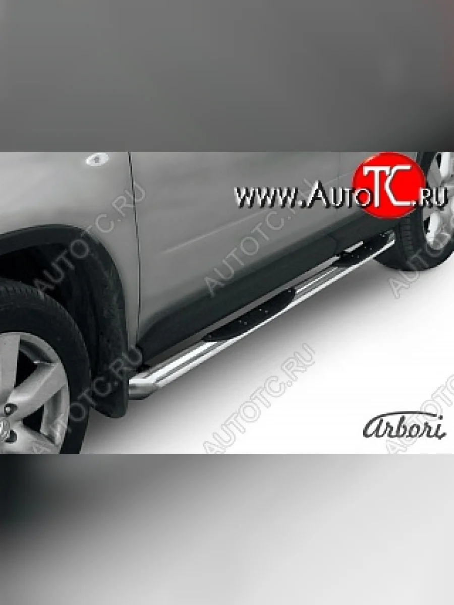 Защита штатных порогов Arbori (с проступью и скосами, нержавейка, d76 mm). Nissan X-trail 2 T31 дорестайлинг (2007-2011)  в Воронеже Воронежской области