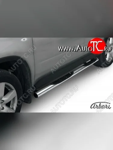 Защита штатных порогов (рестайлинг) Arbori (с проступью, нержавейка, d76 mm). Nissan X-trail  2 T31 (2007-2011) дорестайлинг