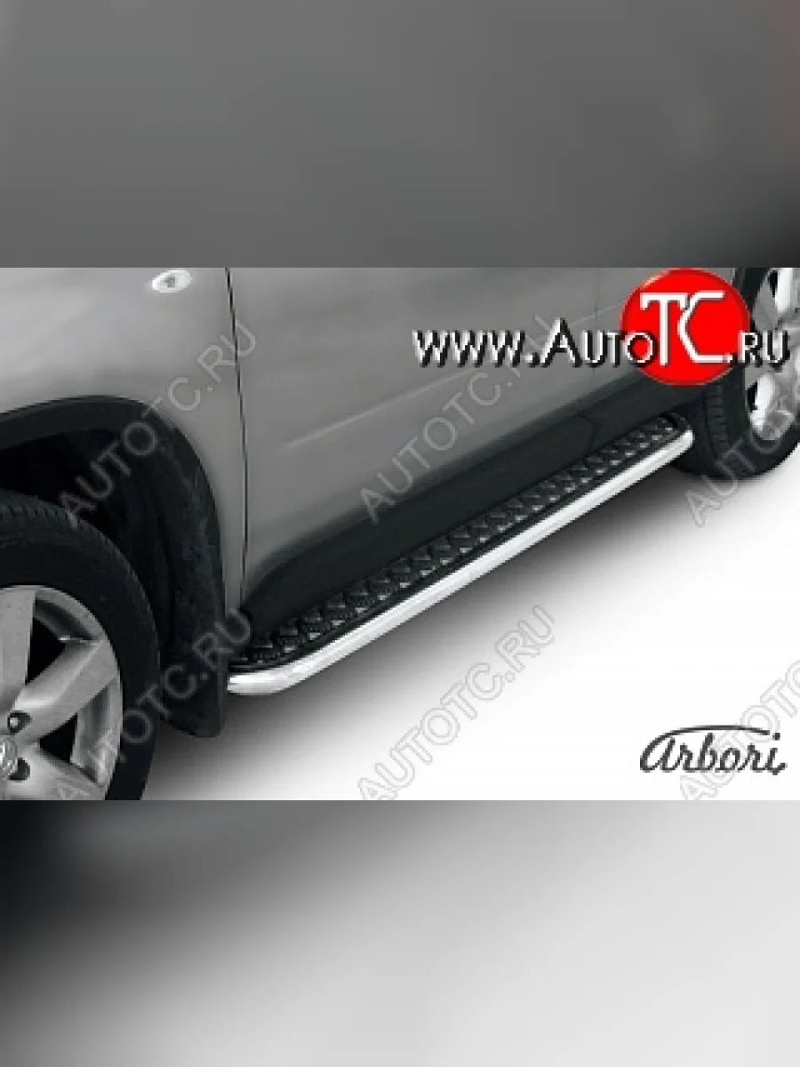 Защита штатных порогов с листом (рестайлинг) Arbori (нержавейка, алюминий, d42) Nissan X-trail 2 T31 дорестайлинг (2007-2011)  с доставкой в г. Керчь