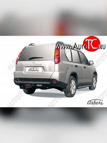 Защита заднего бампера Arbori (черная, 1 труба d57 mm). Nissan X-trail 2 T31 дорестайлинг (2007-2011)