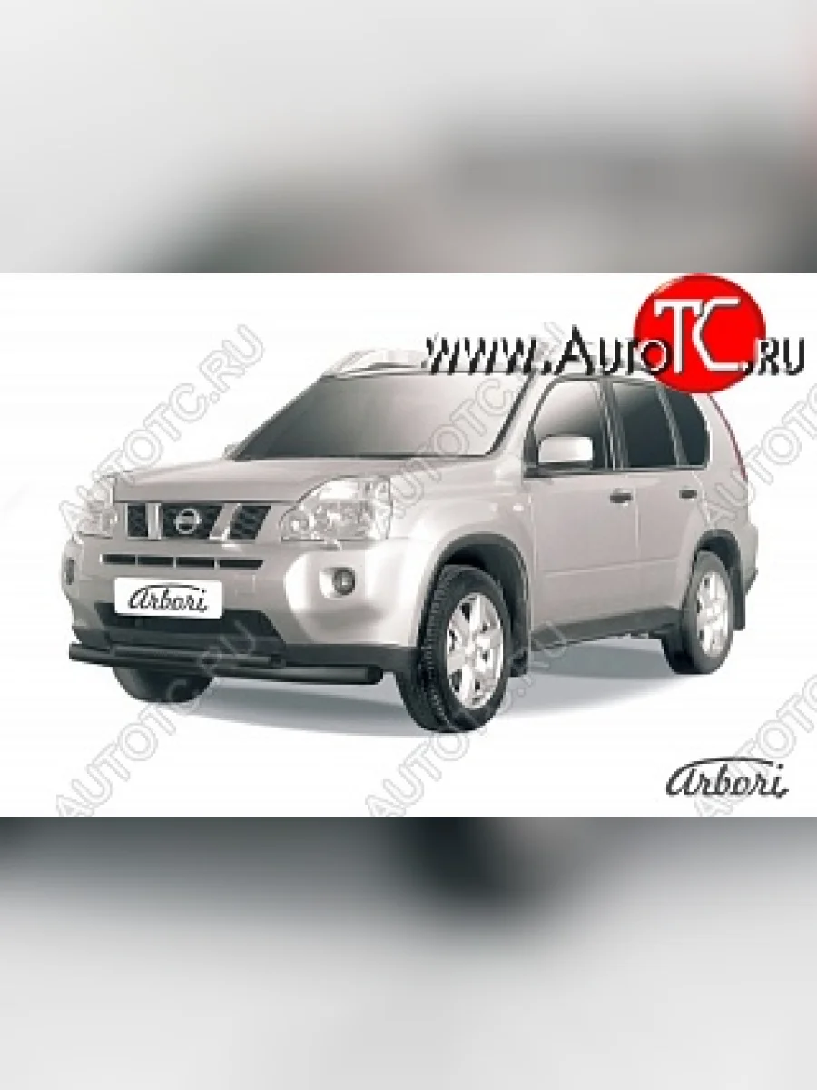 Защита заднего бампера Arbori (черная, 2 трубы d76 и 57 mm). Nissan X-trail 2 T31 дорестайлинг (2007-2011)  в Керчи Республика Крым