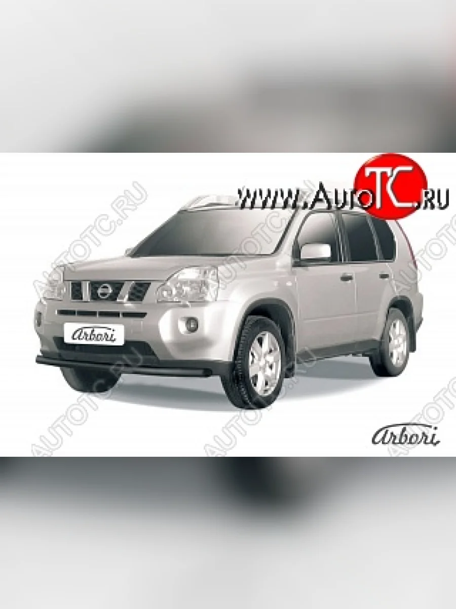 Защита переднего бампера (рестайлинг) Arbori (черная, 1 труба d57 mm). Nissan X-trail 2 T31 дорестайлинг (2007-2011)  в Самаре Самарской области