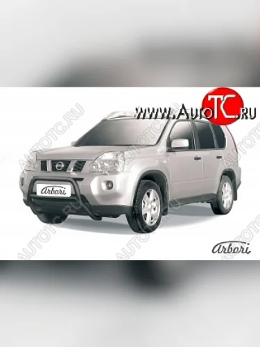 Защита переднего бампера Arbori (низкая. черная, 1 труба d57 mm). Nissan X-trail  2 T31 (2007-2011) дорестайлинг