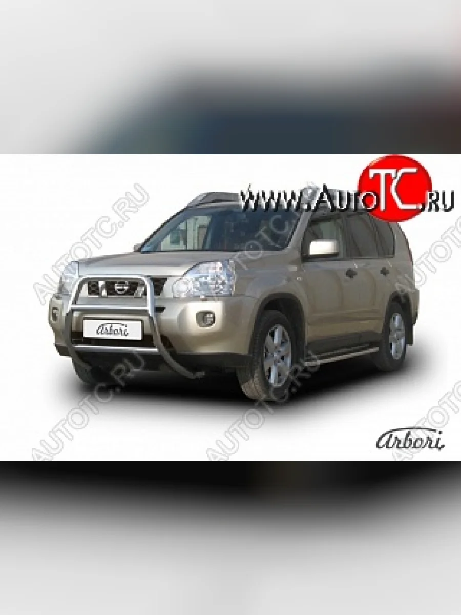Защита переднего бампера Arbori (высокая, нержавейка, 1 труба d76 mm).  Nissan X-trail (2007-2011) 2 T31  в Самаре Самарской области