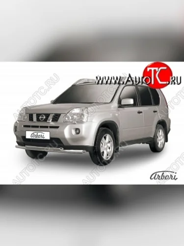 Защита переднего бампера (рестайлинг) Arbori (нержавейка, 2 трубы d57 и 57 mm) Nissan X-trail  2 T31 (2007-2011) дорестайлинг