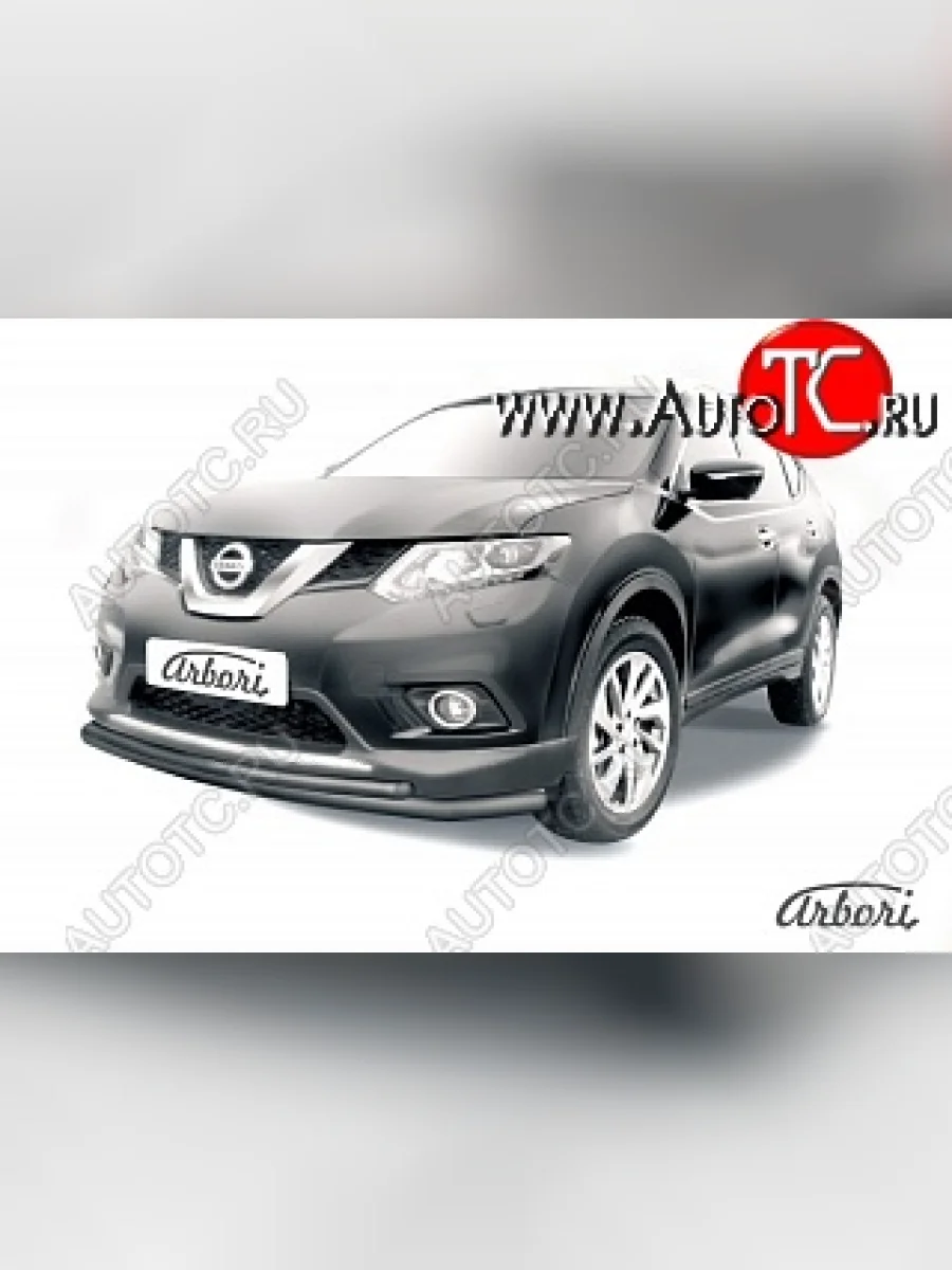 Защита переднего бампера Arbori (черная, 2 трубы d57 и 42 mm) Nissan X-trail 3 T32 дорестайлинг (2013-2018)  с доставкой в г. Керчь