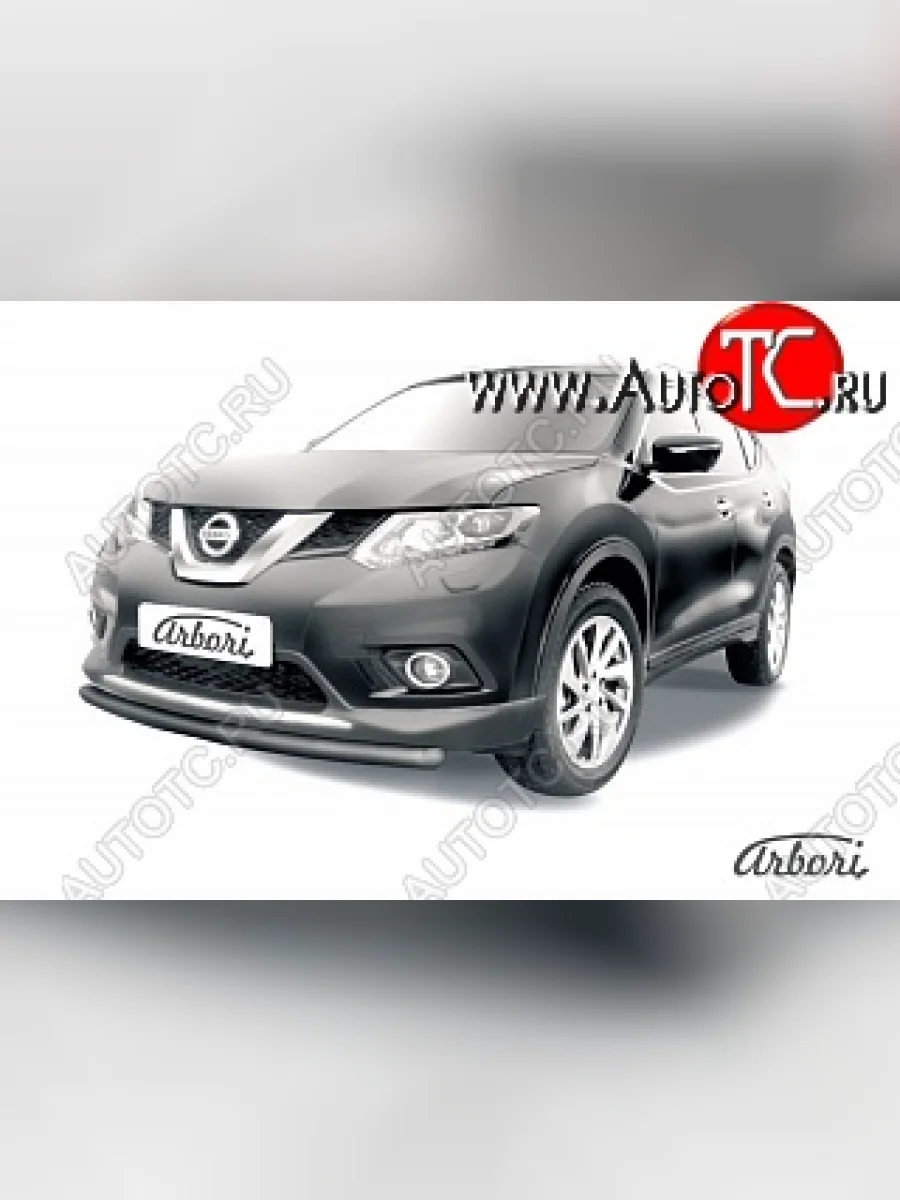 Защита переднего бампера Arbori (короткая, черная, 2 трубы d57 и 42 mm) Nissan X-trail 3 T32 дорестайлинг (2013-2018)  в Перми Пермском крае