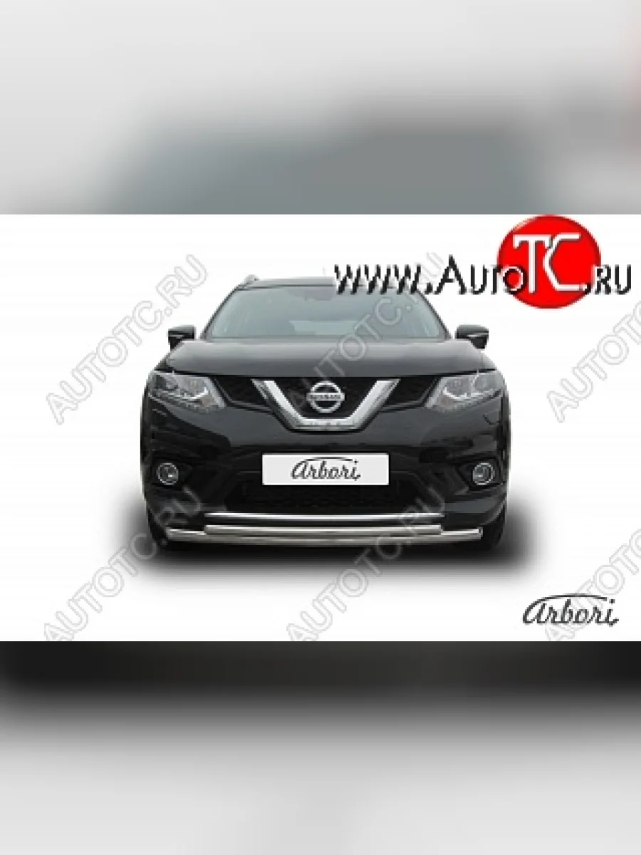 Защита переднего бампера Arbori (короткая, нержавейка, 2 трубы d57 и 42 mm) Nissan X-trail 3 T32 дорестайлинг (2013-2018)  с доставкой в г. Керчь