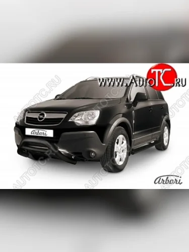 Защита переднего бампера Arbori (низкая, черная, 1 труба d76 mm). Opel Antara (2006-2010)