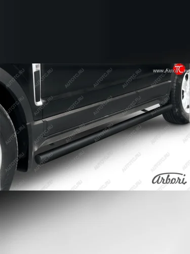 Защита штатных порогов Arbori (черная, d76 mm). Opel Antara (2006-2010)