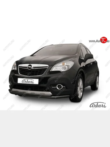 Защита переднего бампера Arbori (черная, 2 трубы d57 и 42 mm) Opel Mokka  дорестайлинг (2012-2016)