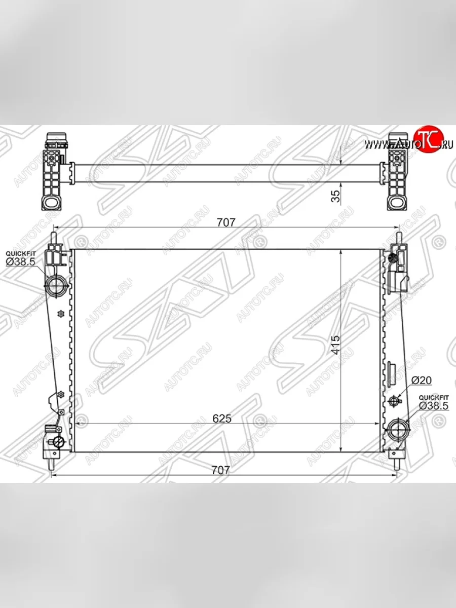 Радиатор двигателя SAT (пластинчатый, 1.3TD/1.7TD/1.4/1.6TD/1.9TD, МКПП) Fiat Bravo 198 хэтчбэк 3 дв. (2007-2015)  с доставкой в г. Керчь