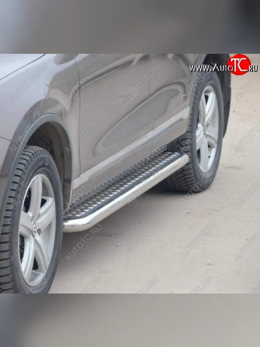 Защита порогов ТехноСфера (Техно Сфера) Volkswagen Touareg 2 NF дорестайлинг (2010-2014) (Серебристый)  в Самаре Самарской области