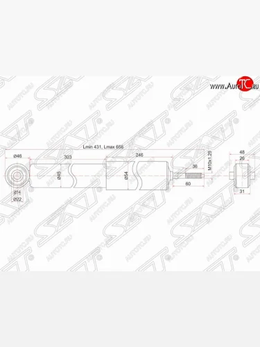 Амортизатор задний SAT (LH=RH) Mitsubishi Montero  V90 - Pajero  3 V70