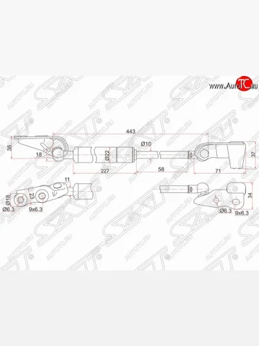 Левый газовый упор крышки багажника SAT Toyota Ipsum ACM20 дорестайлинг (2001-2003)