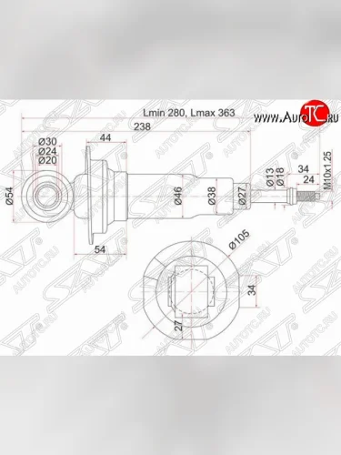 Левый амортизатор задний SAT Nissan Avenir W11 универсал рестайлинг (2000-2005)