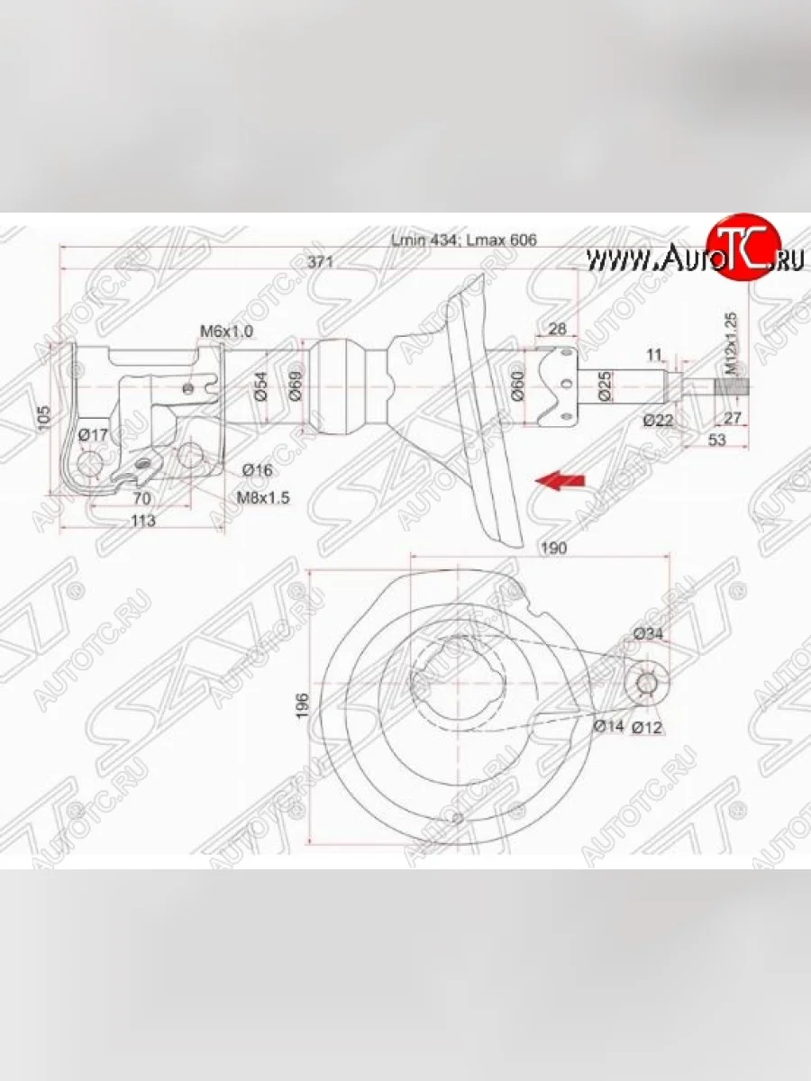 Левый амортизатор передний SAT Honda CR-V RD4,RD5,RD6,RD7,RD9  дорестайлинг (2001-2004)  с доставкой в г. Керчь