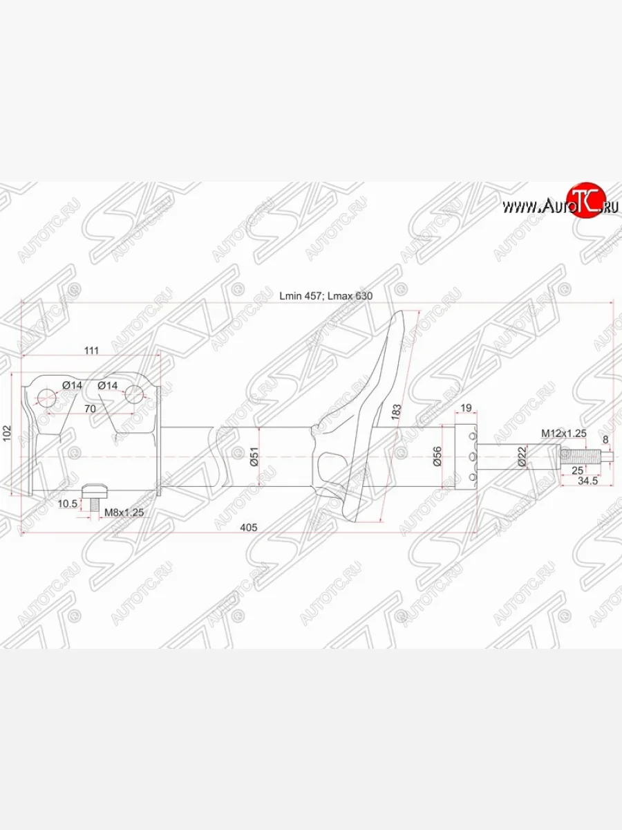 Амортизатор передний (2WD, 4WD) SAT (L 175, установка на левую или правую сторону) Mitsubishi Airtek (2001-2008)  в Керчи Республика Крым