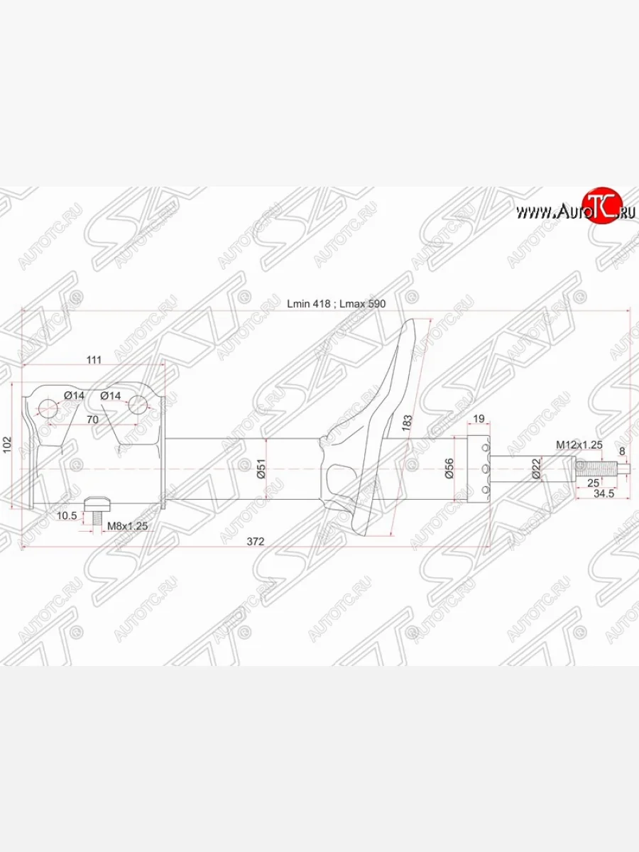 Амортизатор задний (4G63 / 4G64GDI) SAT (L 120, установка на левую или правую сторону) Mitsubishi Airtek (2001-2008)  в Керчи Республика Крым