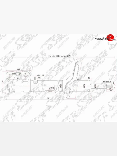 Левый амортизатор передний SAT Mitsubishi Outlander XL (CW)  рестайлинг (2010-2013)