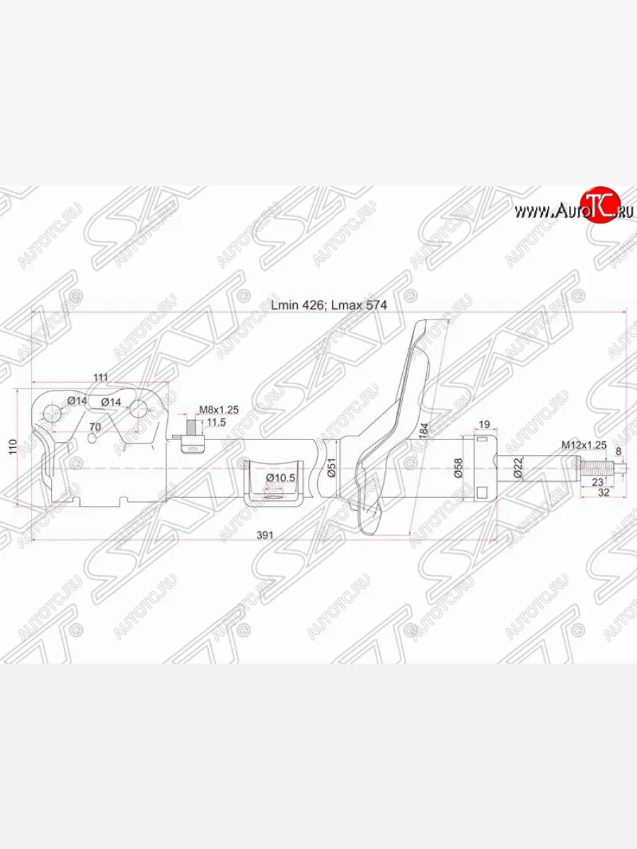 Левый амортизатор передний SAT Mitsubishi Outlander XL (CW)  рестайлинг (2010-2013)  в Самаре Самарской области