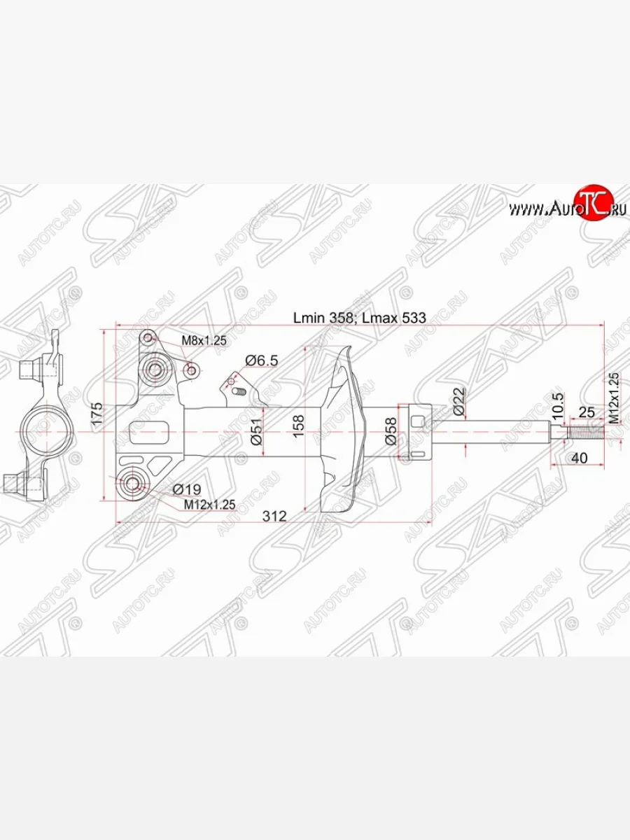 Левый амортизатор передний SAT Nissan Primera 3 P12 седан (2001-2008)  в Самаре Самарской области