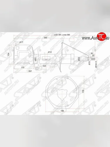 Левый амортизатор передний SAT Toyota Avensis T250 седан дорестайлинг (2003-2006)