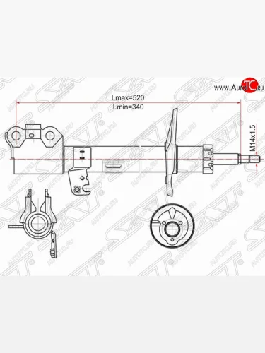 Левый амортизатор передний (2WD, 4WD) SAT Toyota Caldina  T240 (2002-2007) универсал дорестайлинг, универсал рестайлинг