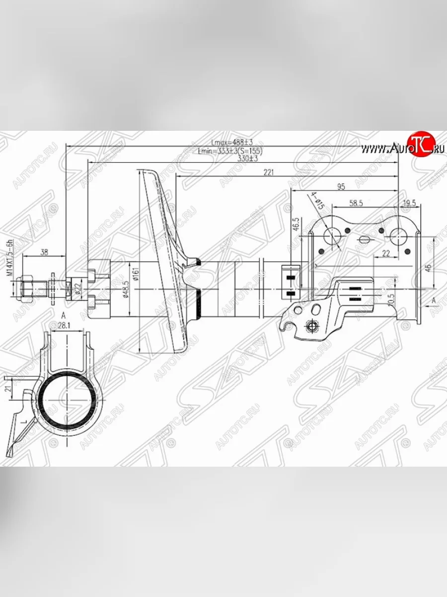 Левый амортизатор передний SAT Toyota Avensis T220 седан рестайлинг (2000-2003)  в Перми Пермском крае