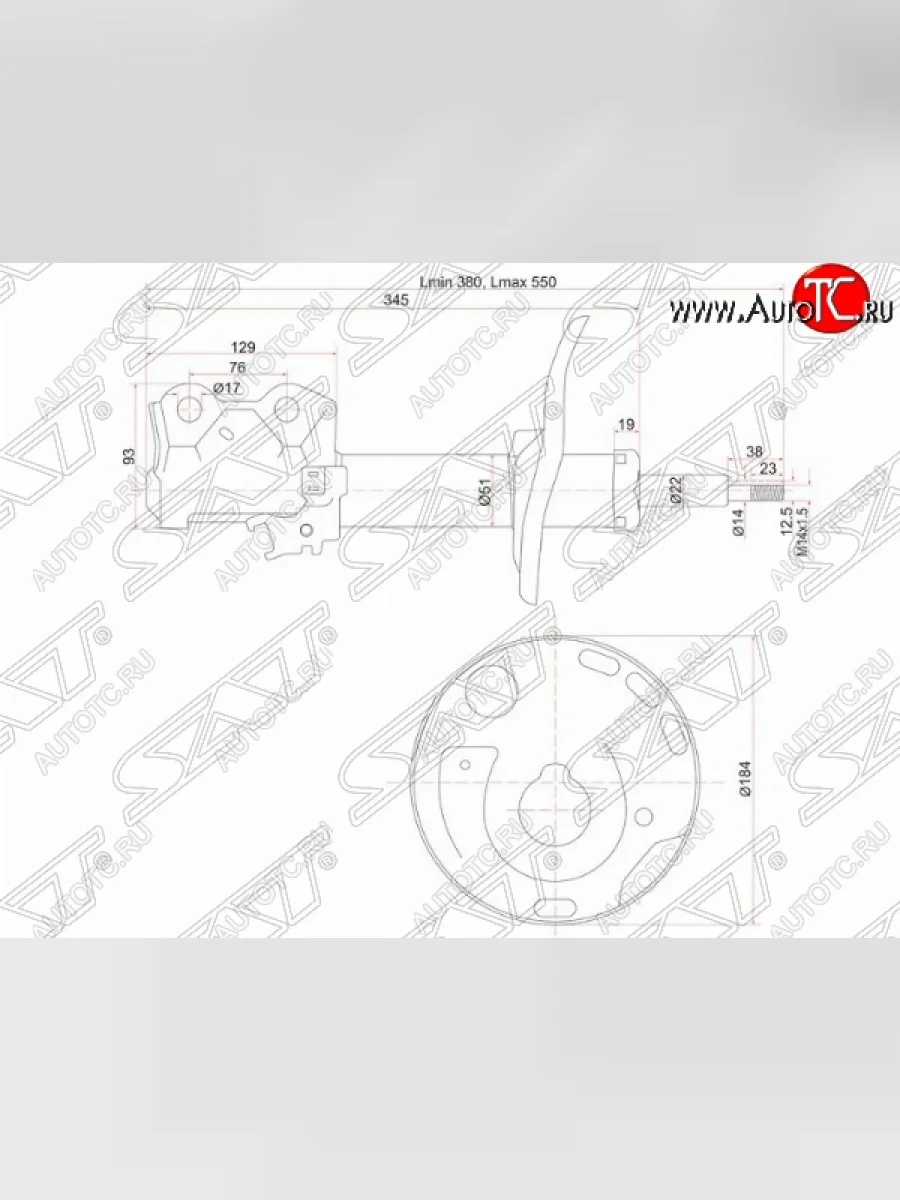 Левый амортизатор передний SAT Toyota Auris E150 хэтчбэк 5 дв. дорестайлинг (2006-2010)  в Самаре Самарской области