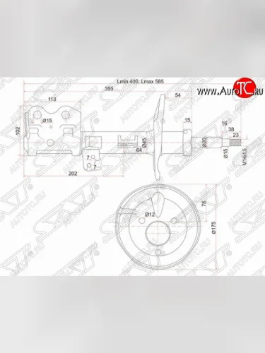 Левый амортизатор передний SAT Toyota Prius  XW20 (2003-2011) дорестайлинг, рестайлинг