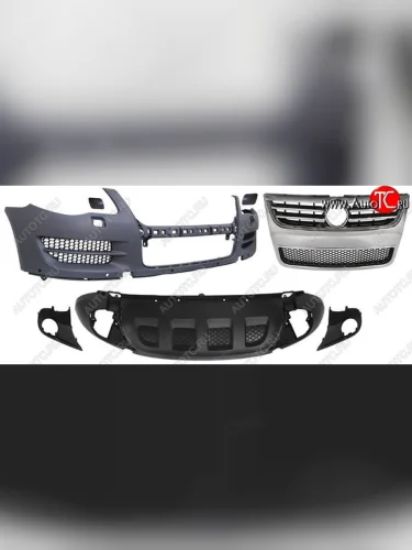 Передний бампер (под омыватели/в сборе(с решетками, оправами, заглушками)) SAT Volkswagen Touareg 1 GP рестайлинг (2006-2010)