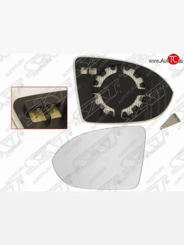 Зеркальный элемент левого зеркала заднего вида SAT (с подогревом) Volkswagen Passat ( B8,  B8.5) (2015-2025) седан дорестайлинг, универсал дорестайлинг, седан рестайлинг, универсал рестайлинг