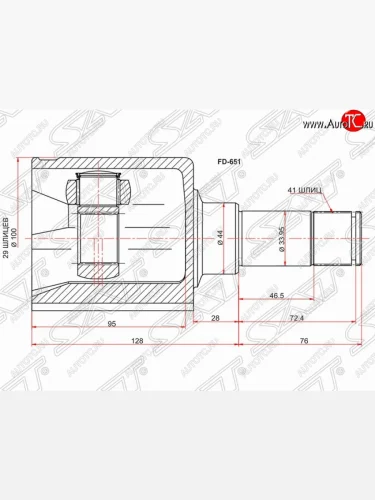 Левый шрус внутренний SAT (шлицы 29/41, сальник 44 мм, 2.2 TDCi 85PS) Ford Transit цельнометаллический фургон (2006-2014)