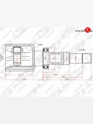 Правый шрус внутренний SAT (шлицы 29/41, сальник 44 мм, 2.2 TDCi 85PS) Ford Transit цельнометаллический фургон (2006-2014)