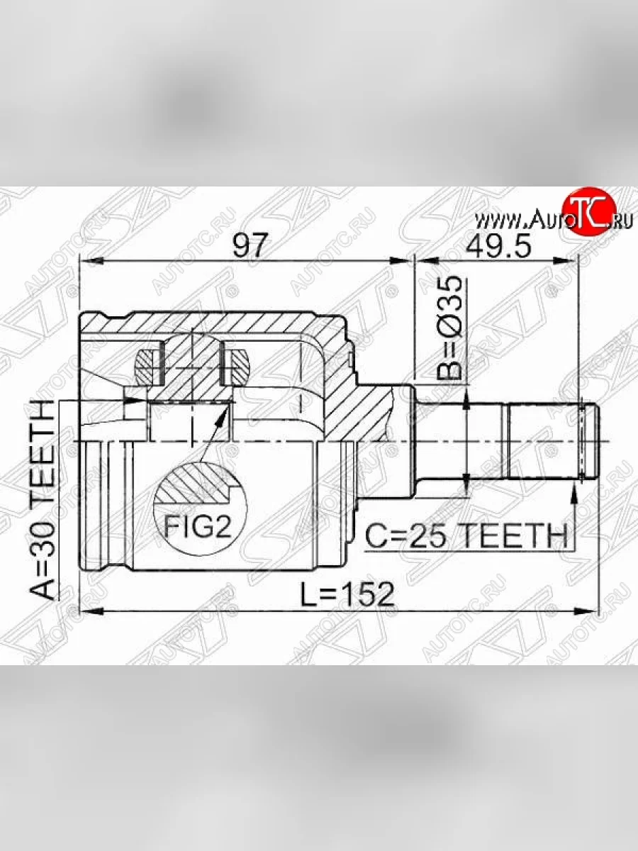 Правый шрус внутренний SAT (30*25, сальник 35 мм) Honda Integra DB6,DB7,DB8,DB9 седан дорестайлинг (1993-1995)  в Перми Пермском крае