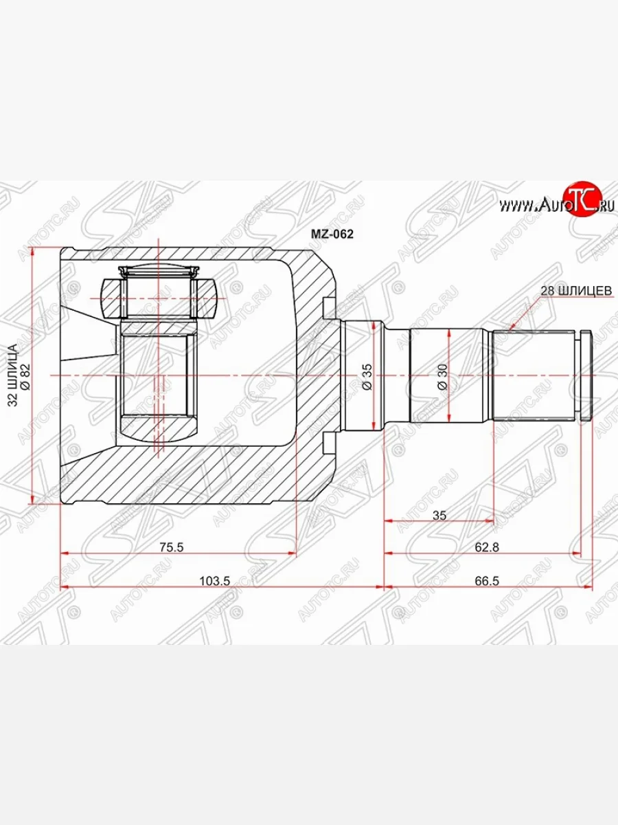 ШРУС SAT (внутренний/левый, МКПП, 33*28*43) Mazda 6 GH дорестайлинг лифтбэк (2007-2010)  в Керчи Республика Крым