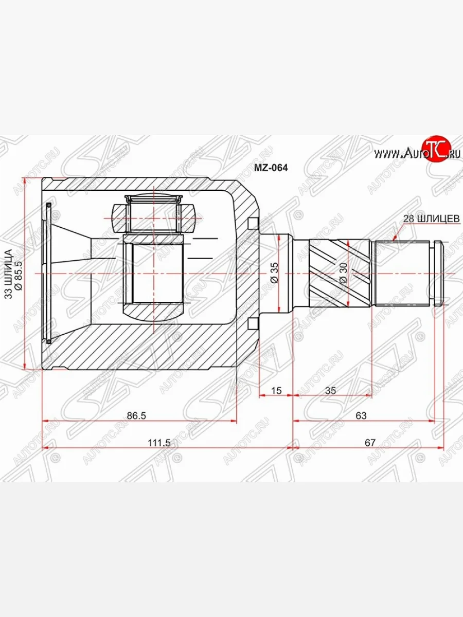 ШРУС SAT (внутренний/левый, АКПП, 33*28*43) Mazda 6 GH дорестайлинг лифтбэк (2007-2010)  в Керчи Республика Крым