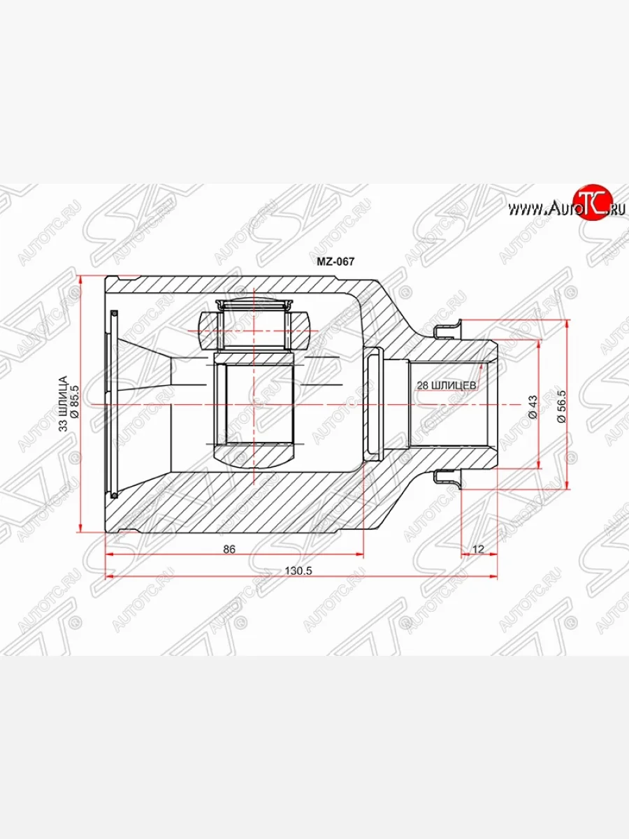 ШРУС SAT (внутренний/правый, АКПП, 33*28*43) Mazda MPV LW дорестайлинг (1999-2002)  в Керчи Республика Крым