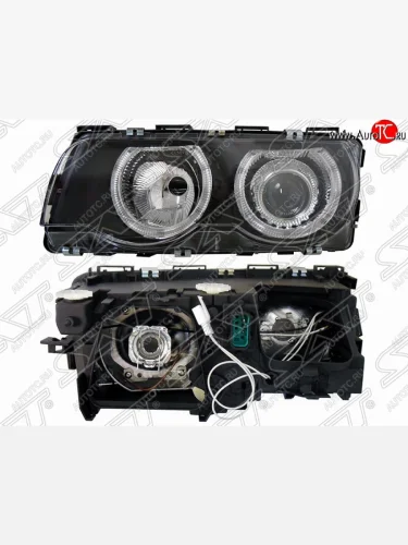 Левая фара передняя SAT (хрусталь, черная) BMW 7 серия  E38 (1998-2001) рестайлинг, седан