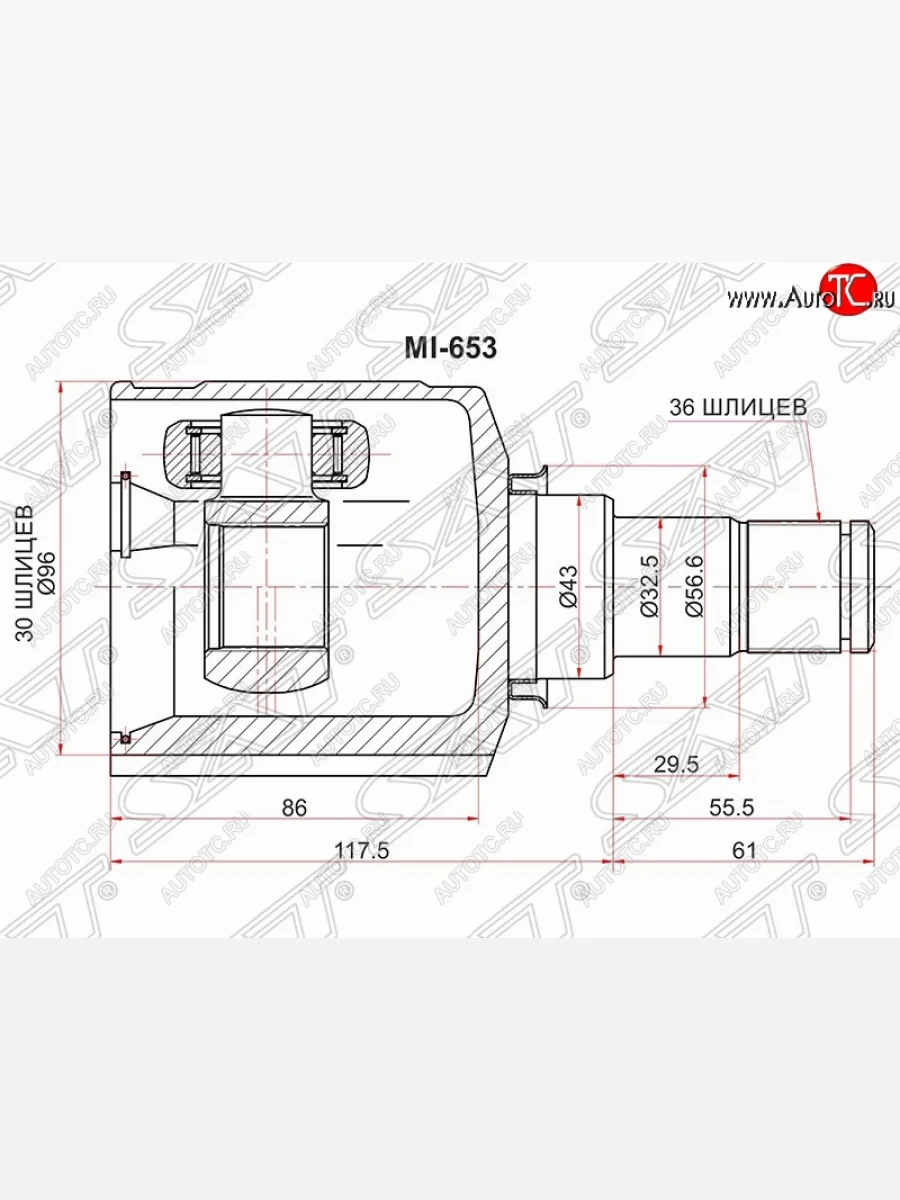 Шрус (внутренний/правый) SAT (30*36*43 мм) Mitsubishi Outlander XL (CW)  рестайлинг (2010-2013)  в Перми Пермском крае