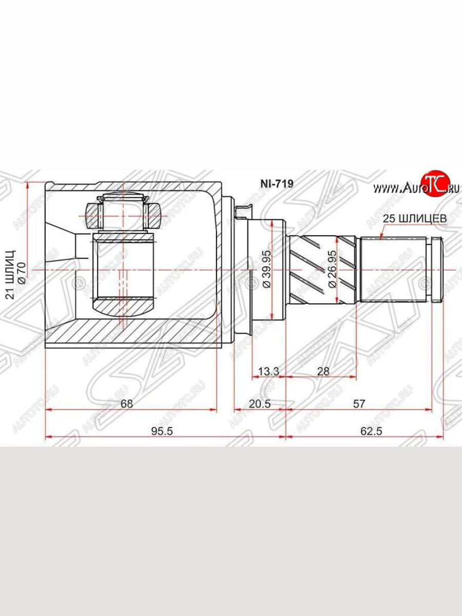 Шрус (внутренний) SAT (21*25*40 мм) Nissan Note 1 E11 рестайлинг (2008-2013)  в Воронеже Воронежской области