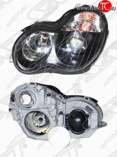 Левая фара передняя SAT (хрусталь, тонировка, неоновое кольцо) Mercedes-Benz C-Class  W203 (2000-2004) дорестайлинг седан