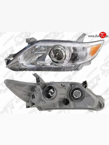 Левая фара передняя SAT (не ксенон / без корректора, хром, с желтым поворотом) Toyota Camry XV40 рестайлинг (2009-2011)