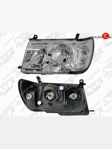 Левая фара передняя (дорестайлинг) SAT (хрусталь, цельная) Toyota Land Cruiser 10 100 1-ый рестайлинг (2002-2005)