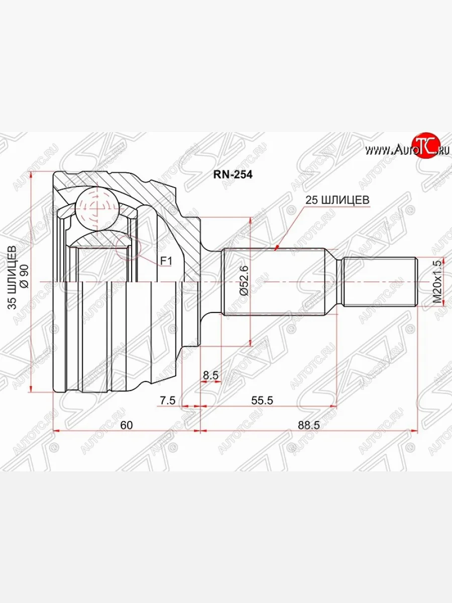 Шрус (наружный) 4WD SAT (35*25*52.6 мм) Renault Duster HS дорестайлинг (2010-2015)  в Перми Пермском крае