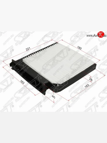 Фильтр салонный SAT (221/183х180/163х40 mm) Nissan Almera  3 G15 (2012-2019), Nissan Micra  K12 (2002-2010), Nissan Note  1 (2004-2013), Nissan Terrano  D10 (2013-2022), Renault Clio ( CB,  BB,  KR,  CR,  BR) (1998-2013), Renault Duster  HS (2010-2015), Renault Logan  1 (2004-2016), Renault Sandero  1 (2009-2014), Renault Sandero Stepway  1 (2010-2014), Renault Symbol  седан (2002-2008), Renault Twingo  2 (2007-2014)