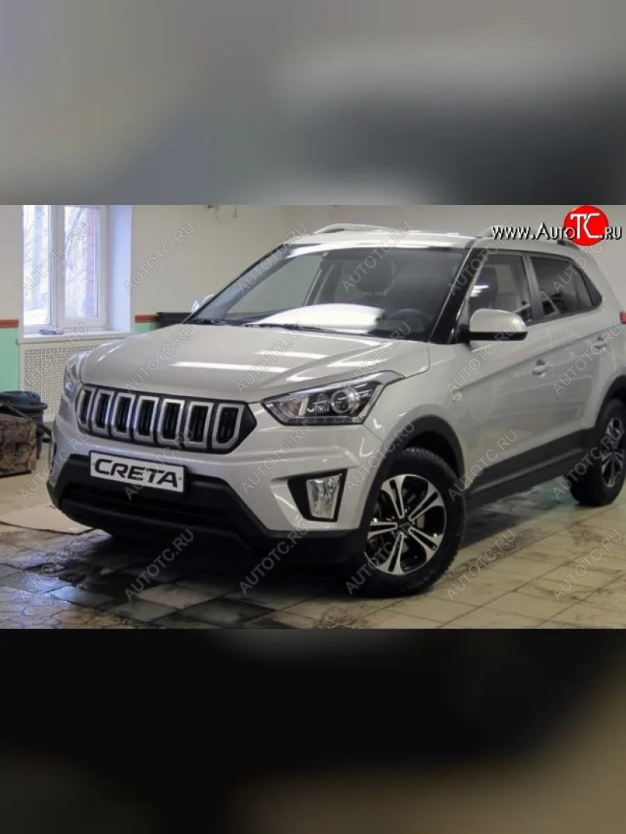 Решётка радиатора Next Hyundai Creta GS рестайлинг (2019-2021) (цвет: Чёрный матовый с серебристым выделением ноздрей)  в Керчи Республика Крым