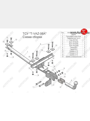 Фаркоп Лидер Плюс (съемный шар тип А) Лада ВАЗ 2113 (2004-2013)