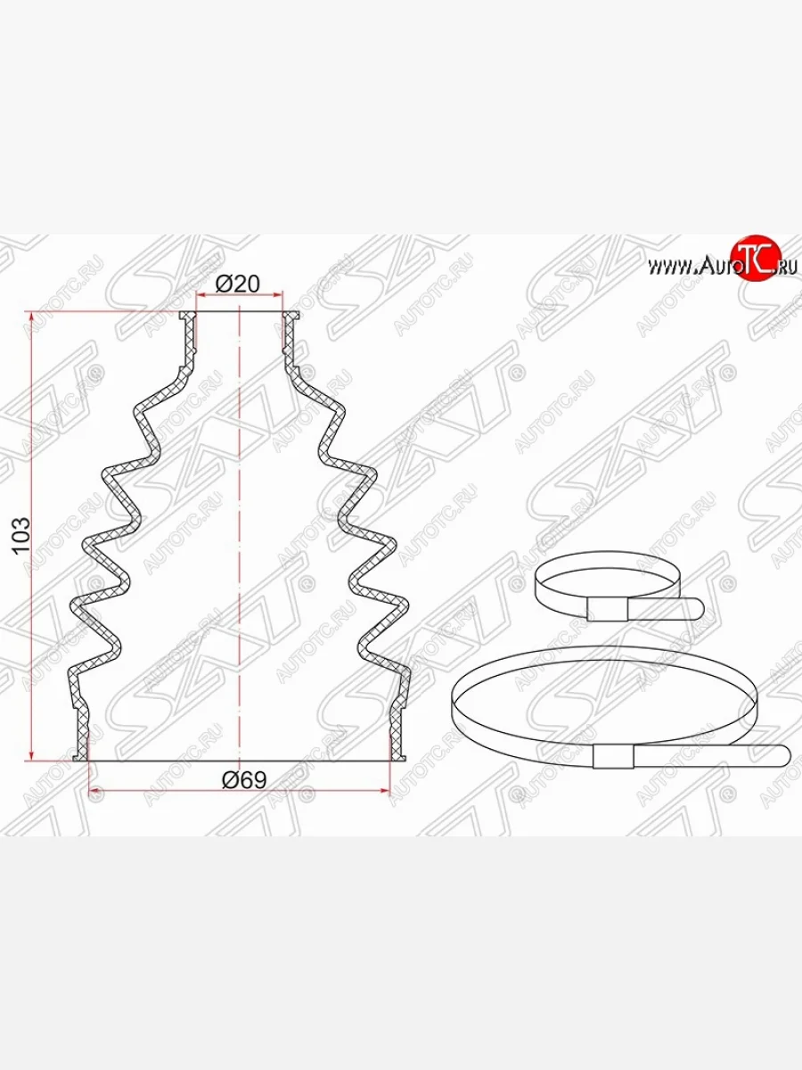 Пыльник ШРУСа SAT (1.2, ABS, 2 хомута, резина) Chevrolet Aveo T200 хэтчбек 5 дв (2002-2008)  в Керчи Республика Крым